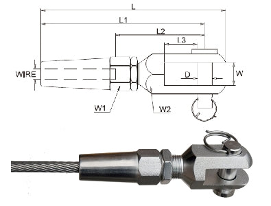 8mm A4-AISI 316 Stainless Steel Swageless Jaw Terminal - 105.840.608