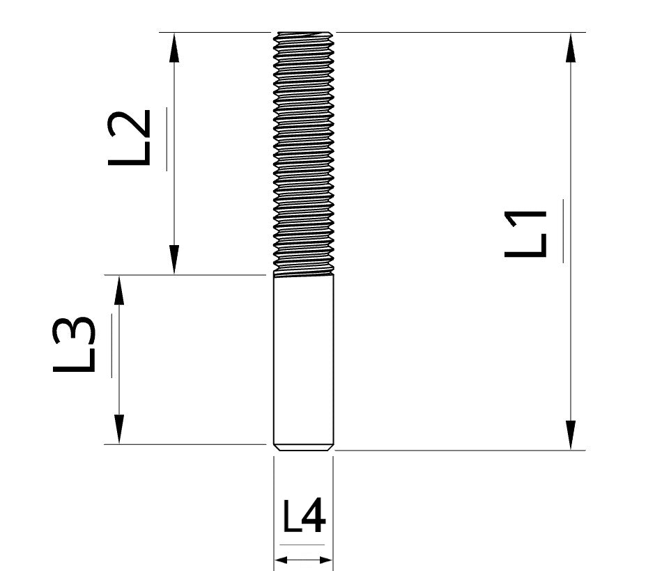 4mm M10 RH x 70mm EP Stud Fitting 40mm Thread 30mm Shank - 100.010.040 .