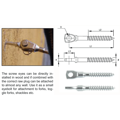 5mm x 55mm A4-AISI 316 Stainless Steel Screw Eye - 105.433.553 .