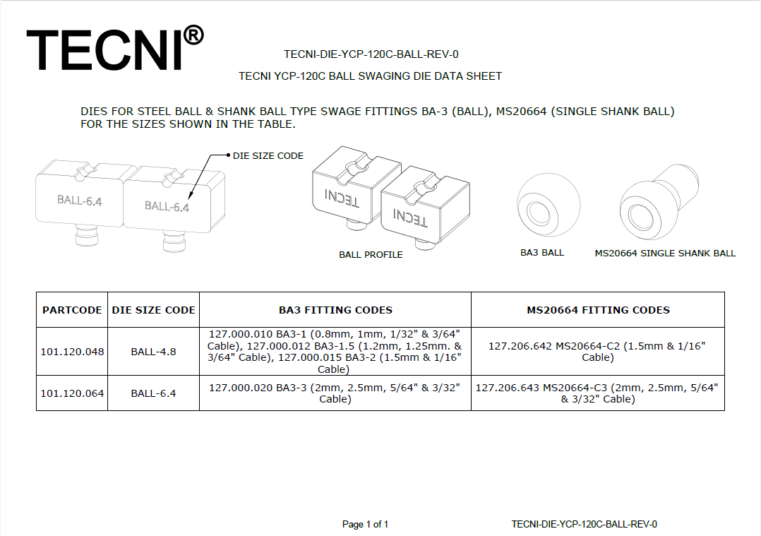 YCP-120C Ball Die Set for 2mm & 2.5mm (3/32") Ball Fittings - 101.120.064