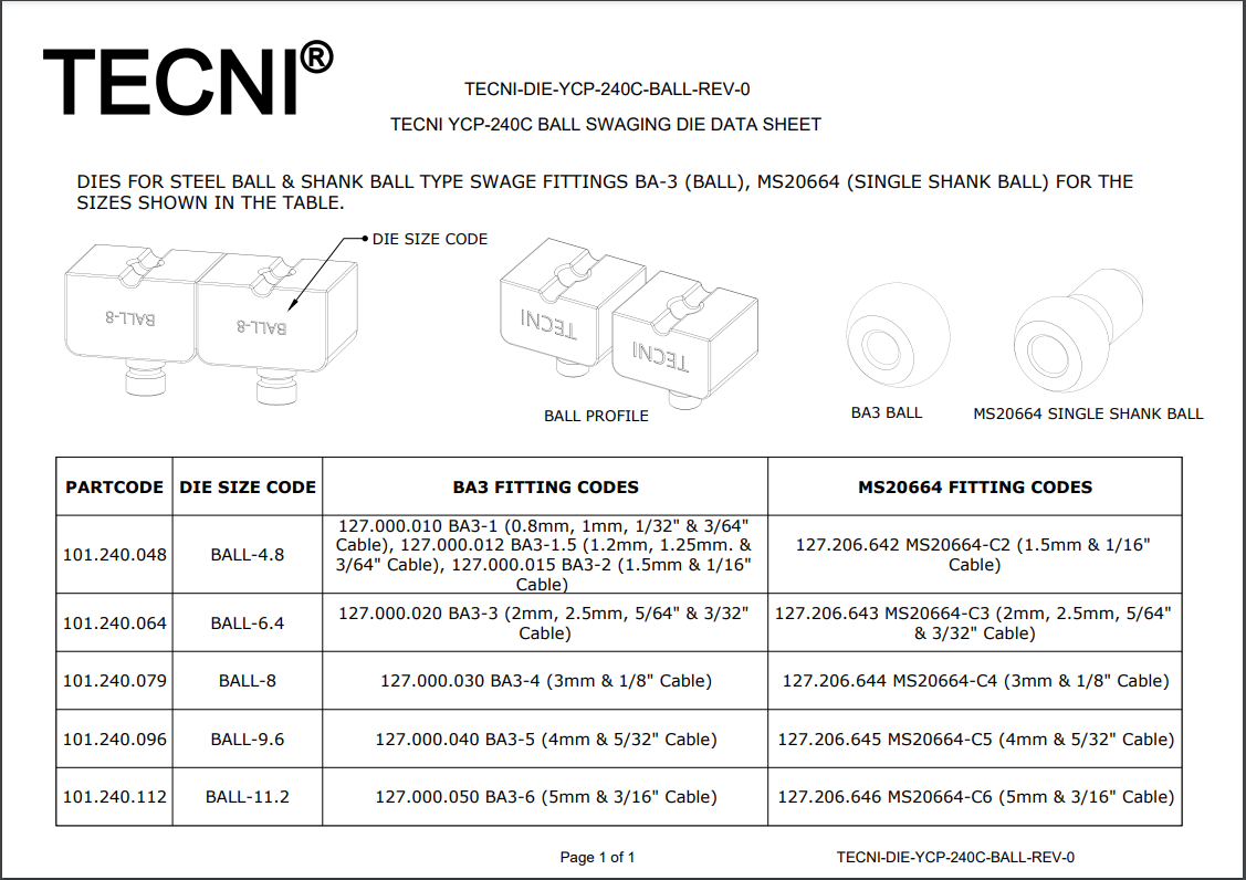 YCP 240C Ball Die Set for 3mm (1/8") Ball Fittings - 101.240.079