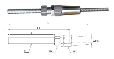 3mm M6 RH A4-AISI 316 Stainless Steel Swageless Stud - 105.010.103