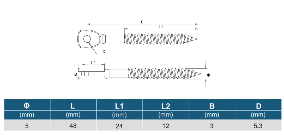 5mm x 55mm A4-AISI 316 Stainless Steel Screw Eye Terminal - 105.433.553