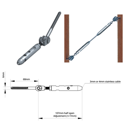 LH TECNI® Standard Balustrade Angled Runs into Wood or Masonry 3-4mm Cable - 160.140.001