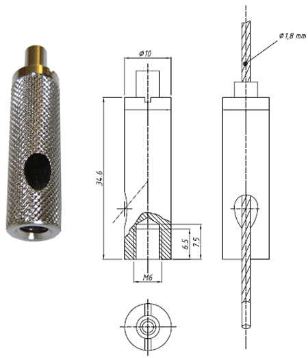 Type 18 Gripper, M6 X 6.5mm Female Threaded Gripper. Suitable for use with up to 1.8mm cable. Maximum WLL of 30kg with 7x7 galvanised wire rope 2300N/mm2. - 193.000.056. .