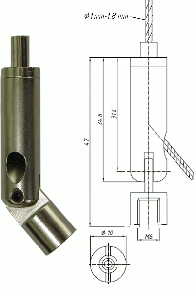 Type 18 Gripper, M6 Female Hinged Gripper. Suitable for use with up to 1.8mm cable. Maximum WLL of 30kg with 7x7galvanised wire rope 2300N/mm2. - 193.000.065. .
