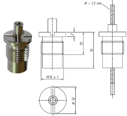 Type 15 Gripper, M10 x 6mm Fine Thread Gripper, suitable for use with up to 1.5mm cable - 193.000.155