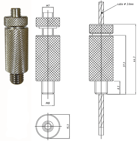 Type 30 Gripper, M8 x 8 Threaded Gripper with locking cap for use with 3mm cable - 193.000.301