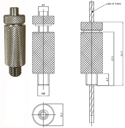 Type 30 Gripper, M8 x 8 Threaded Gripper with locking cap for use with 3mm cable - 193.000.301