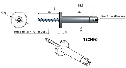 TECNI Mini-Pro SE-70 Cable Trellis Cross Fitting c/w Concrete Anchor - 208.075.070