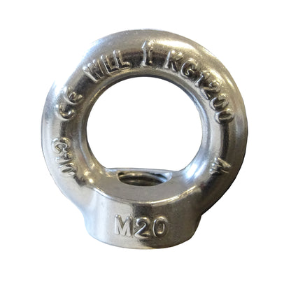 M20 A4-AISI 316L Stainless Steel Certified Lifting Eye Nut DIN 582 WLL: 2000 kg - 308.582.020
