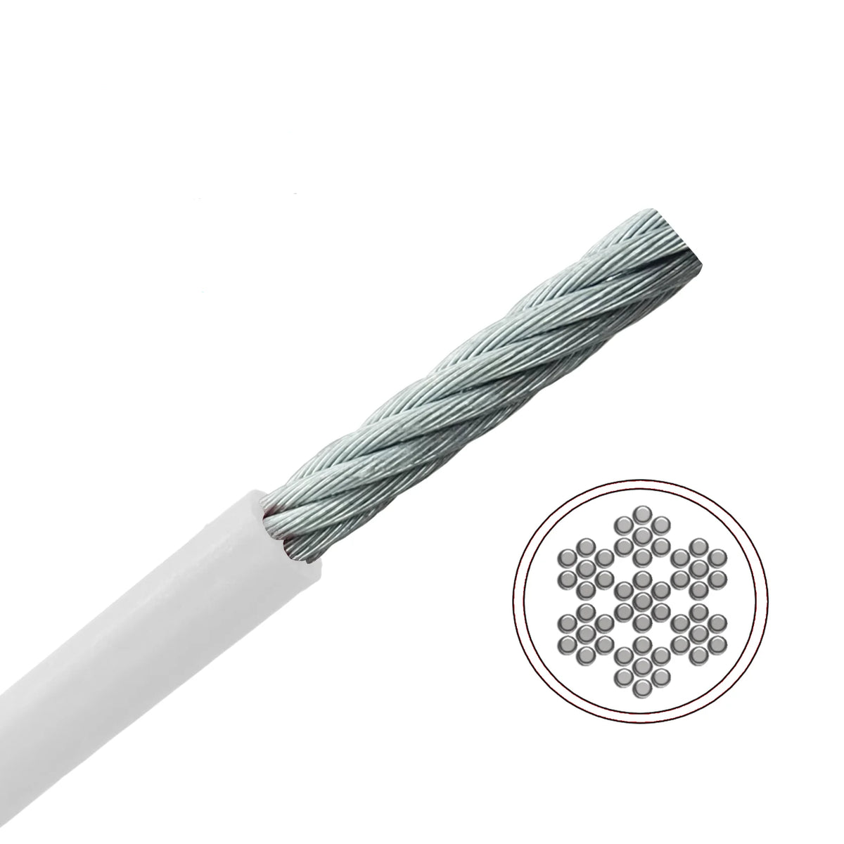 TECNI 4mm 7x7 Stainless Steel Wire Rope coated in White PVC