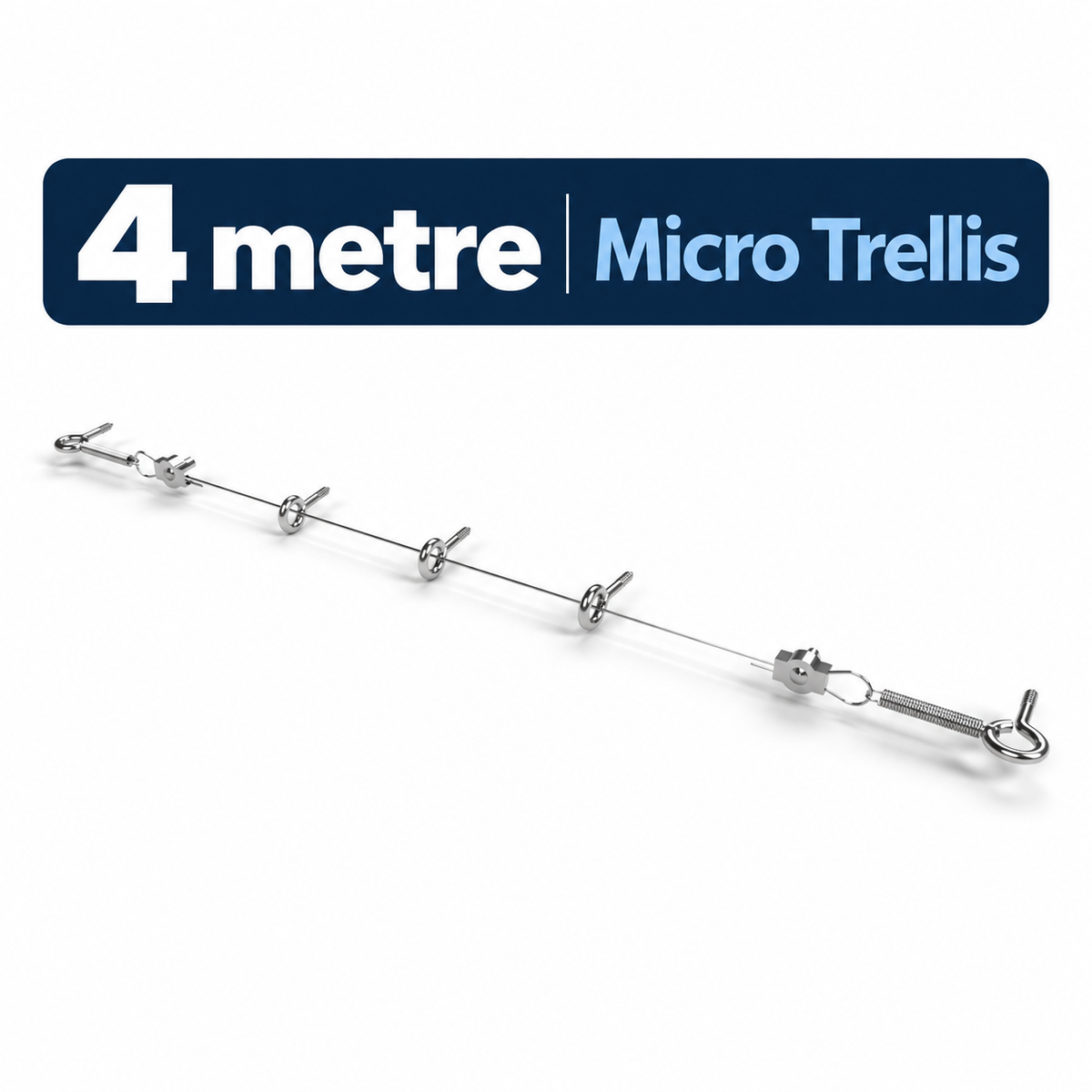 Assembly of 3 meter trellis on white background showing all of the different components and how they work altogether. 