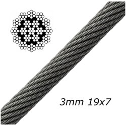 3mm 19x7 Galvanised Steel Cable MBL 590kgs - 506.000.030