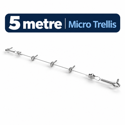 5 meter assembly of trellis on white background with all the different components together. 
