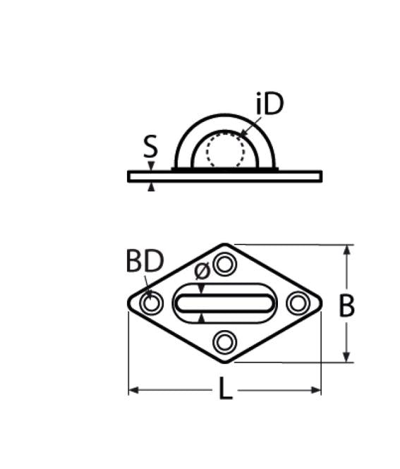 Black AISI 304 Stainless Steel 80 x 50mm Diamond Eye Plate - 208.264.208
