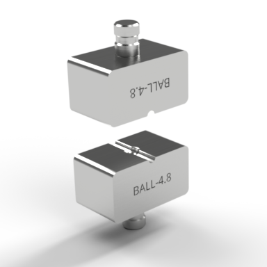 Photo of a die set used with YCP -120C from TECNI, showing it open and the divot which is used for swaging. 