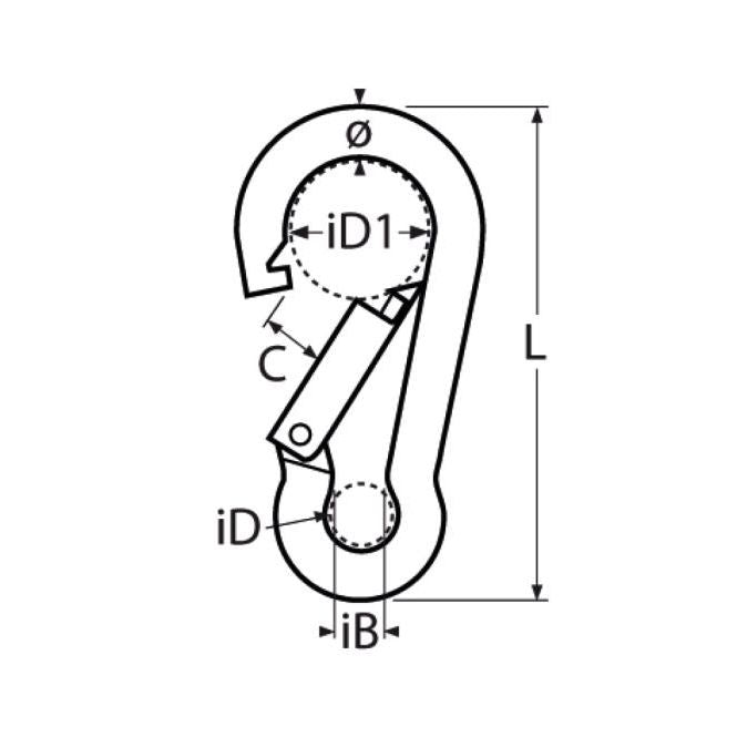 TECNI Black Stainless Steel Carbine Hook dimensions