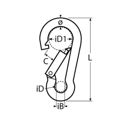 TECNI Black Stainless Steel Carbine Hook dimensions