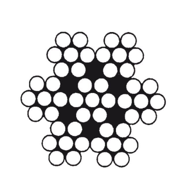 Black and white constructional image of 7x7wire rope