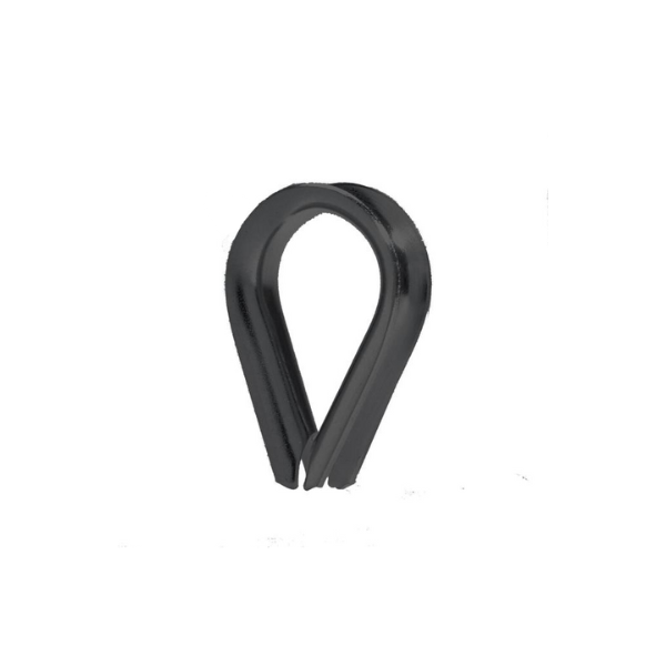 TECNI Black stainless steel wire rope thimble on a white background.