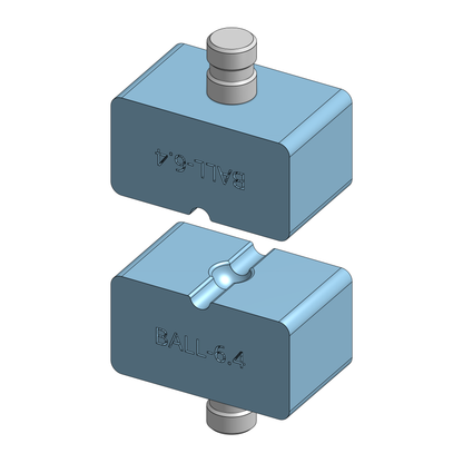 computer aided drawing of a ball die set for use with the YCP 120C showing the different divots and how it looks open. 