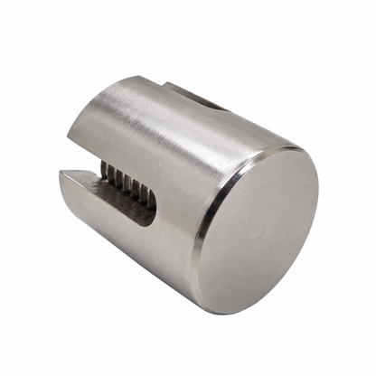 Photo showing the end of TECNI stainless steel crossover clip showing the original indentations and the smooth face on a white background. 