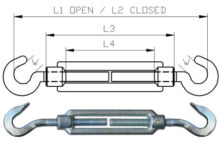 M8 Galvanised Hook & Hook Turnbuckle to DIN1480 - 166.055.008