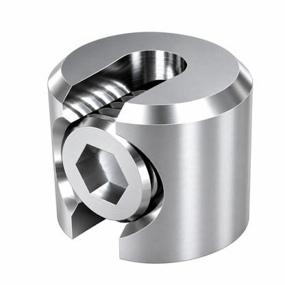 A stainless steel DIY stop fitting on white background. Showing key components of a DIY stop fitting.