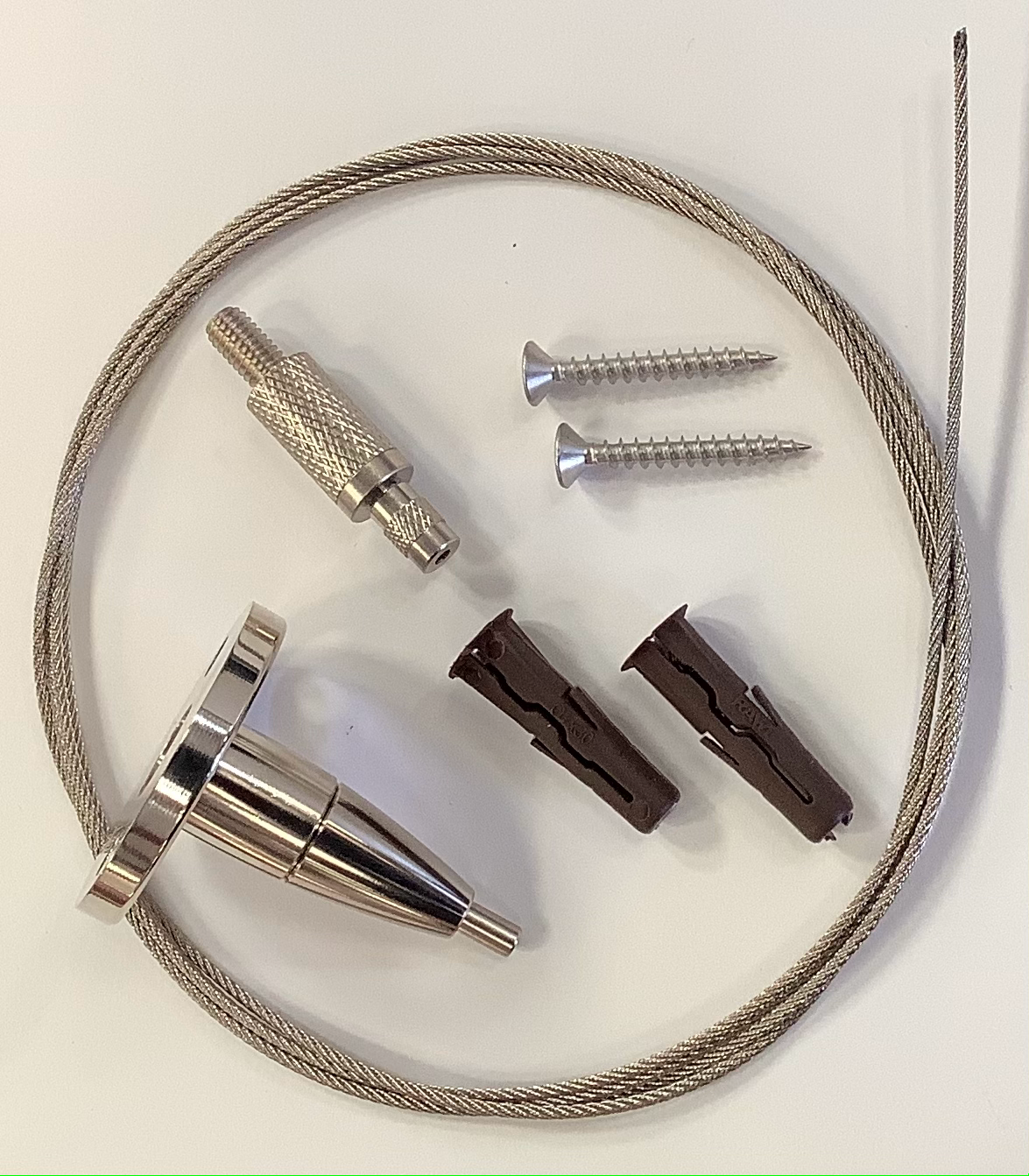 TECNI® Cable 15kg Suspension Kit - Ellipse Ceiling Attachment and M6 Male Knurled Gripper with locking cap, supplied with 1.5mm Cable