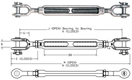 Crosby HG-228 Jaw/Jaw Galvanised Turnbuckles