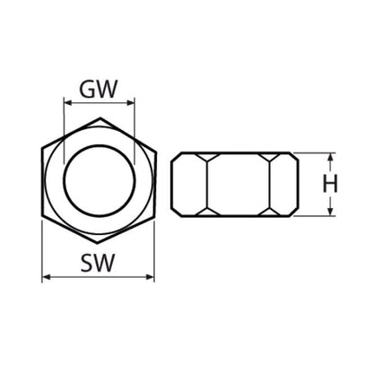 Technical drawing of a hex bolt with dimensions labeled