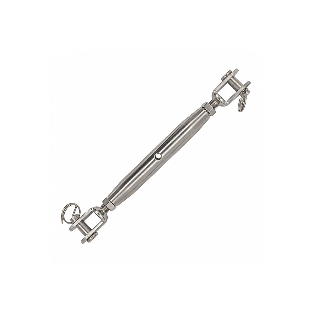 Photo of a jaw-jaw rigging screw angled on a white background. 