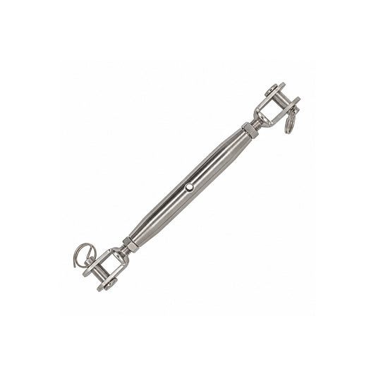 Photo of a jaw-jaw rigging screw angled on a white background. 