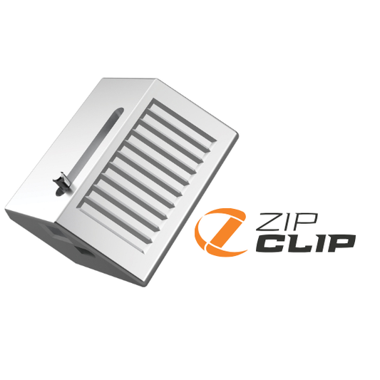 Photo of a kwik loc zip clip KL100 on a white background next to wording detailing the branding of the product. 