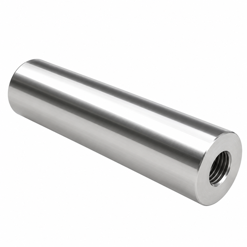 High definition photo of a singular TECNI trellis pillar M6 showing the internal threading and the smooth outside on a white background. 