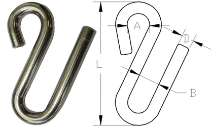 5mm x 50mm A4-AISI 316 Stainless Steel S Hook Long - 208.966.405