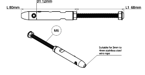 TECNI 4mm RH M6 DIY Tension Fitting 100mm Bolt - 160.340.100