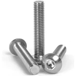 Stainless Steel socket button bolts with allen key head on a white background