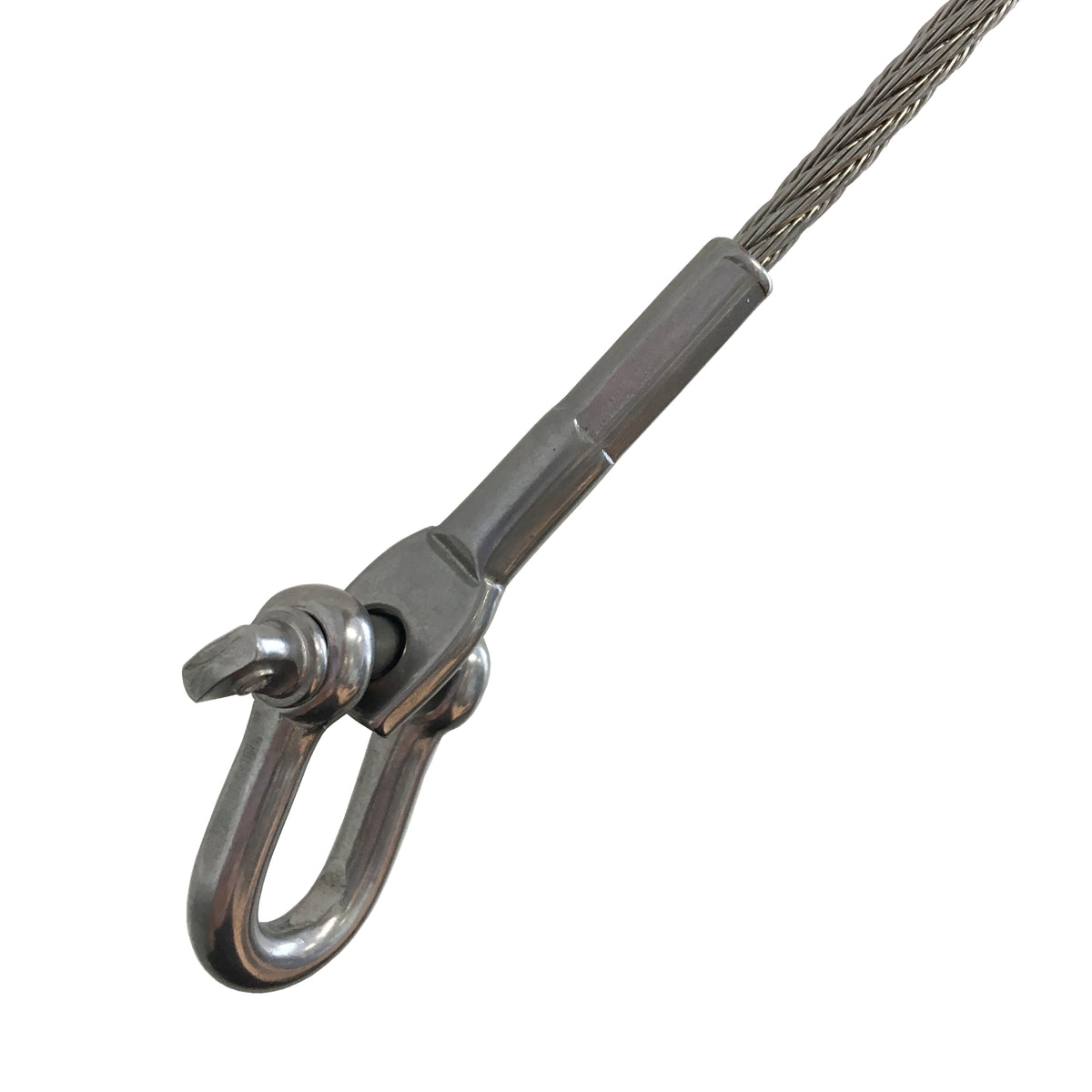Photo of a singular mini eye terminal made from stainless steel on white background 
