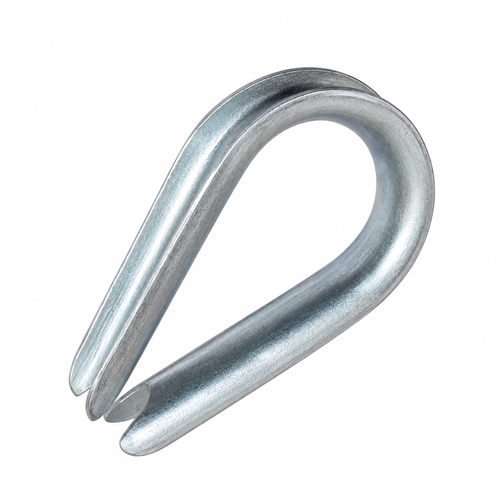 Photo of a singular stainless steel thimble on a white background. 
