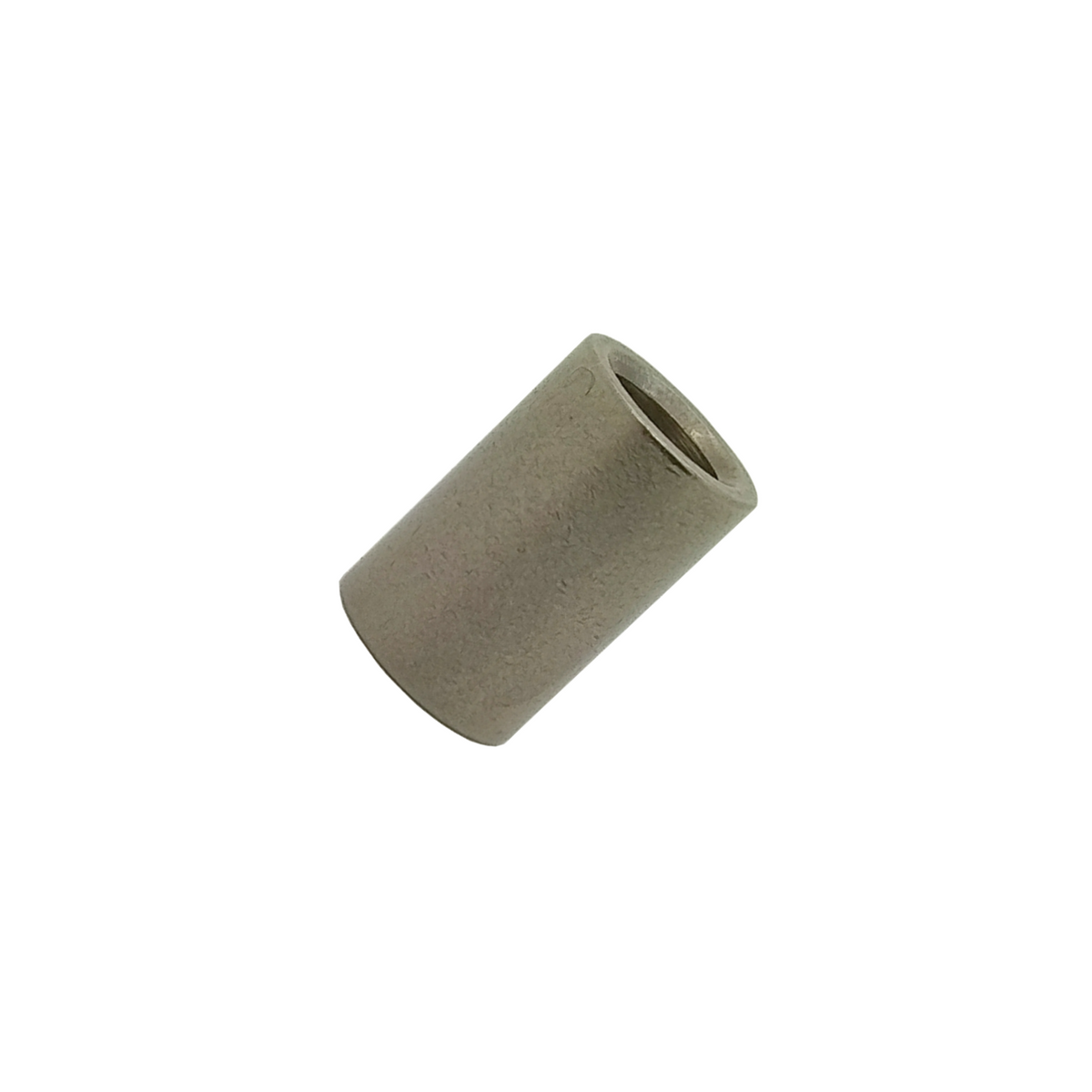 Photo of the side of a stainless steel thin stop on white background showing the circular hole in the middle.