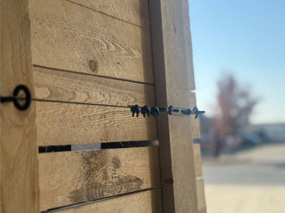 BLACK STAINLESS STEEL ON WOODEN FENCE, 2MM CABLE TRELLIS, CABLE TENSIONER, CATENARY SYSTEM, BLACK WIRE ROPE, BLACK FITTINGS