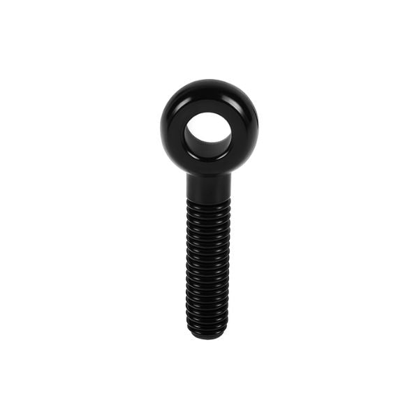Black Stainless Steel DIN444 Eye threaded fitting on a white background . TECNI 208.222.306