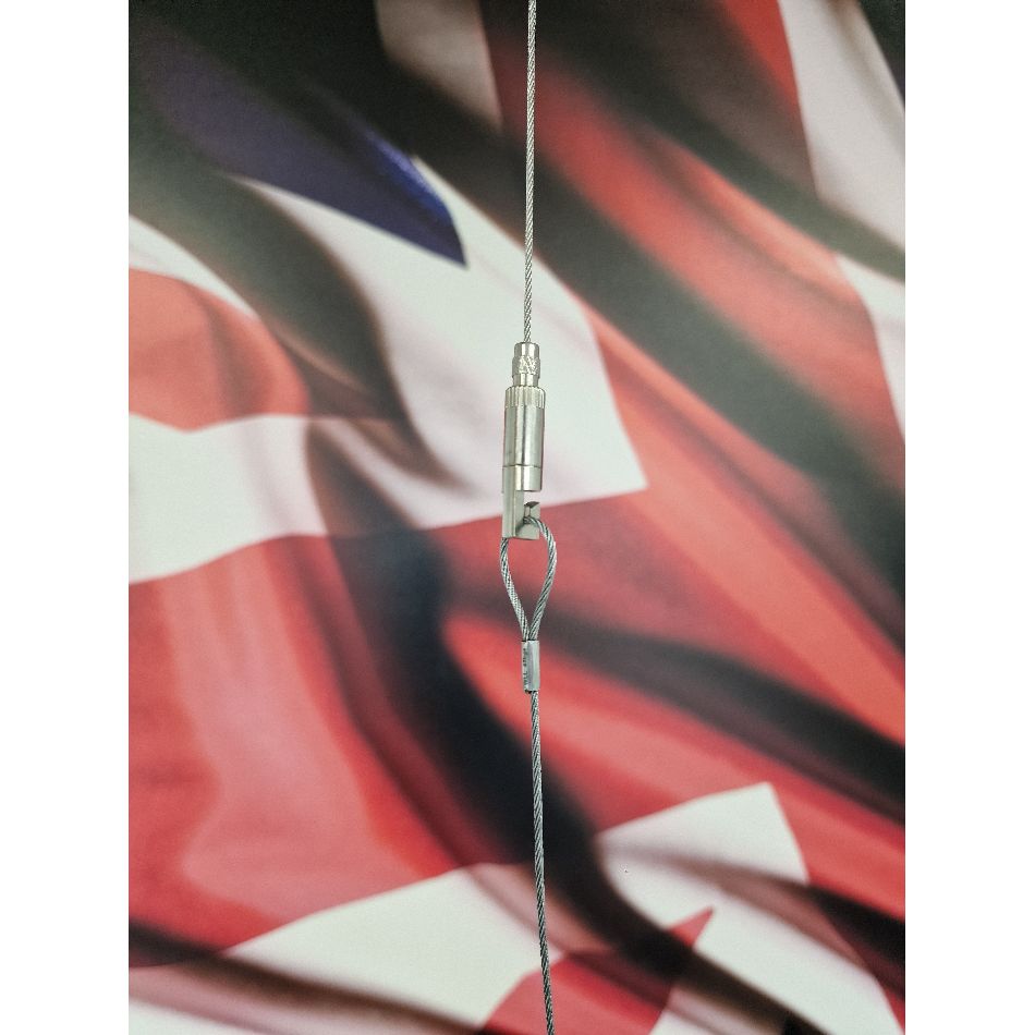Metallic Gripper hook on a blurred background of a flag 170.150.002