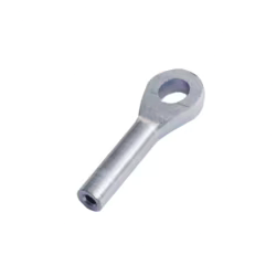 Photo of a singular solid eye terminal which is zinc plated from TaluGym on a white background. 