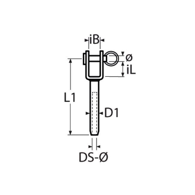 Technical drawing of a mini swage jaw with dimensions on a white background.