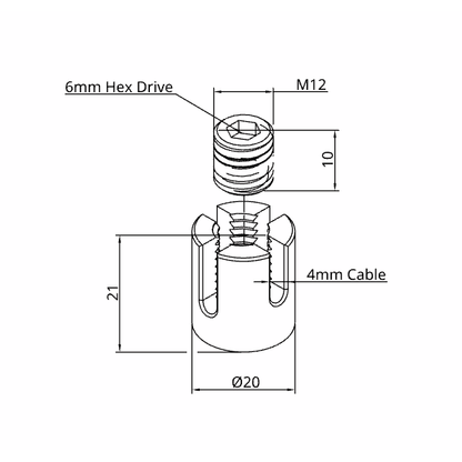 Technical drawing of a stop fitting showing the information for the exploded drawing. 