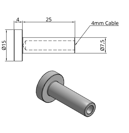 Technical drawing of a Tecni Gym Stop fittings with dimensions on a white background.
