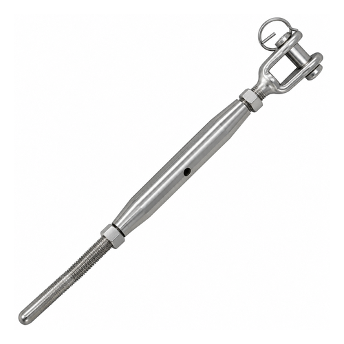 Photo of a turnbuckle on a white background.